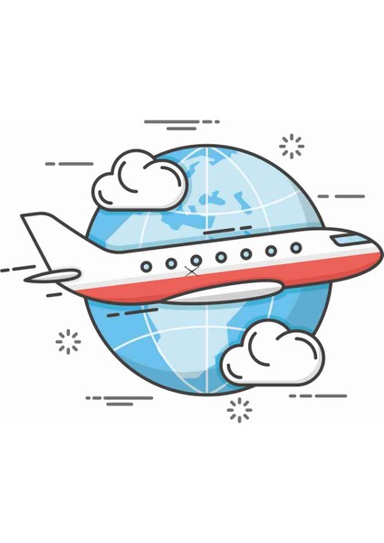Uçak (Şeffaf) Sticker - 25046-1 Renkli 6 x 7.5 cm