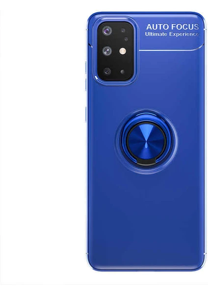 Case 4U Samsung Galaxy A31 Uyumlu Kılıf Autofocus Shockprof Ravel Yüzüklü Standlı Slikon Kapak Lacivert