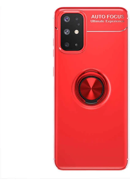 Case 4U Samsung Galaxy A31 Uyumlu Kılıf Autofocus Shockprof Ravel Yüzüklü Standlı Slikon Kapak Kırmızı