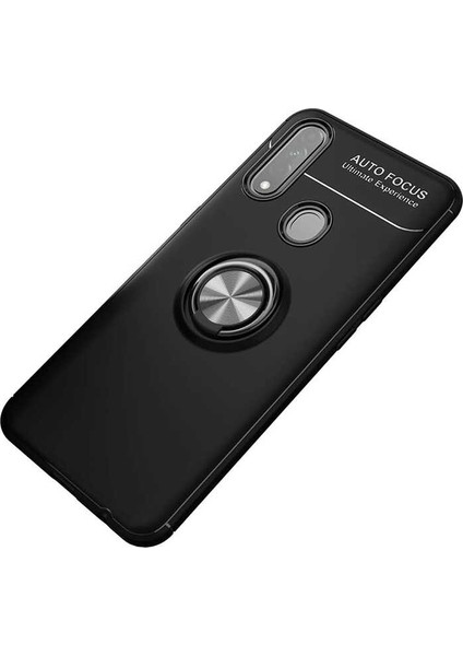 Case 4U Oppo A31 Kılıf Autofocus Shockprof Ravel Yüzüklü Standlı Slikon Kapak + Ekran Koruyucu Siyah