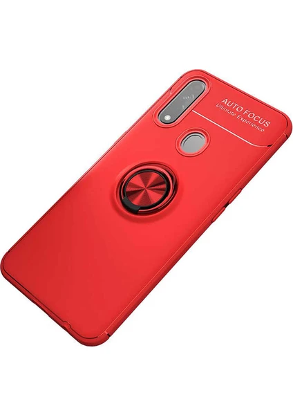 Case 4U Oppo A31 Kılıf Autofocus Shockprof Ravel Yüzüklü Standlı Slikon Kapak + Ekran Koruyucu Kırmızı