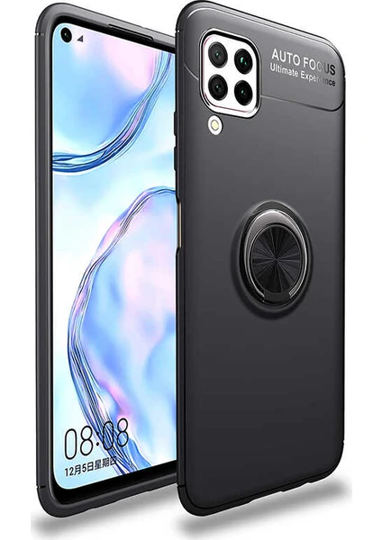 Case 4U Huawei P40 Lite Kılıf Autofocus Shockprof Ravel Yüzüklü Standlı Slikon Kapak Siyah