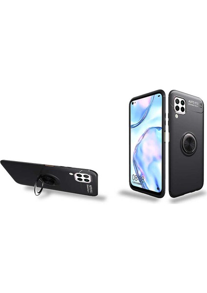 Case 4U Huawei P40 Lite Kılıf Autofocus Shockprof Ravel Yüzüklü Standlı Slikon Kapak Lacivert