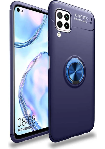 Case 4U Huawei P40 Lite Kılıf Autofocus Shockprof Ravel Yüzüklü Standlı Slikon Kapak Lacivert