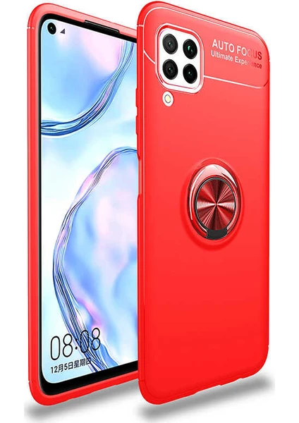 Case 4U Huawei P40 Lite Kılıf Autofocus Shockprof Ravel Yüzüklü Standlı Slikon Kapak Kırmızı