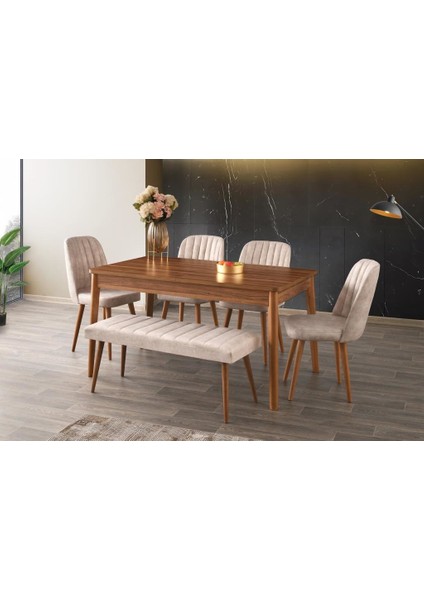 Ceviz Açılır Banklı Mutfak Masa Sandalye Takımı 90 x 145 cm