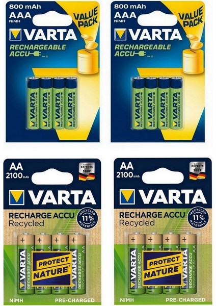 8 x 2100 Mah AA + 8 x 800 Mah AAA Şarjlı Pil