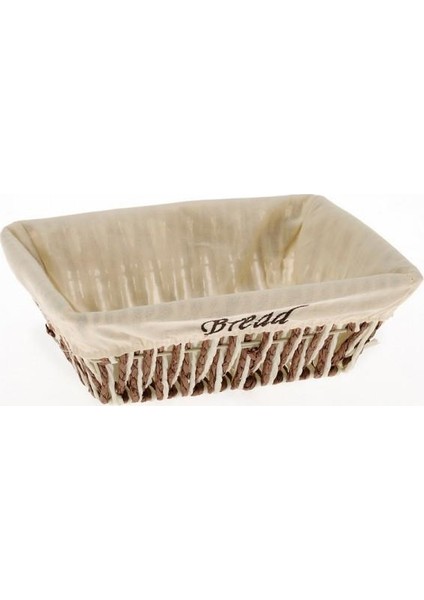 1522A Şık Tasarımlı Kahverengi Krem Dikdörgen Hasır Ekmek Sepeti