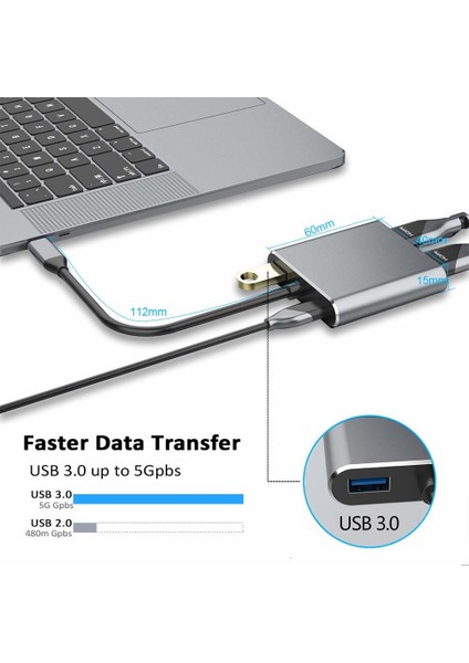 Type-C 4 In 1 4K HDMI VGA USB 3.0 Type-C Şarj Girişli Adaptör indirimleri
