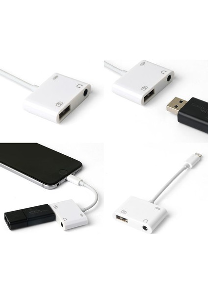iPhone Lightning 3.5 mm Kulaklık ve USB 3.0 Kamera Hub Adaptör