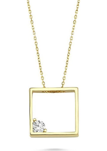 14 Ayar Altın Swarovski Taşlı Kare Kolye