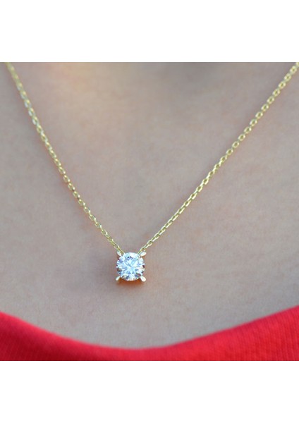 14K Sarı Altın Tektaş Kolye
