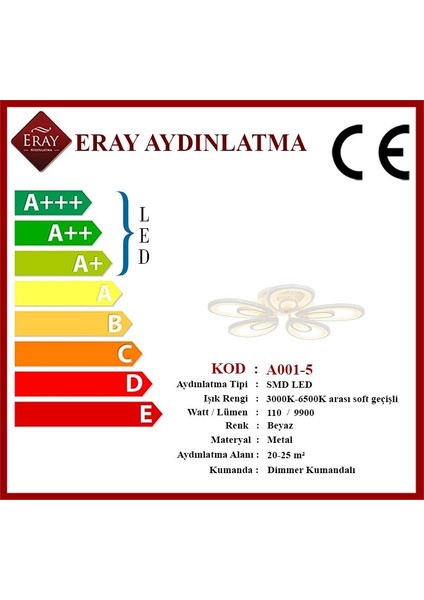 Eray Aydınlatma A001-5 Dimmer Kumandalı Led Avize