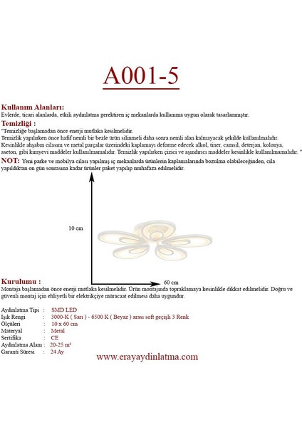 Eray Aydınlatma A001-5 Dimmer Kumandalı Led Avize