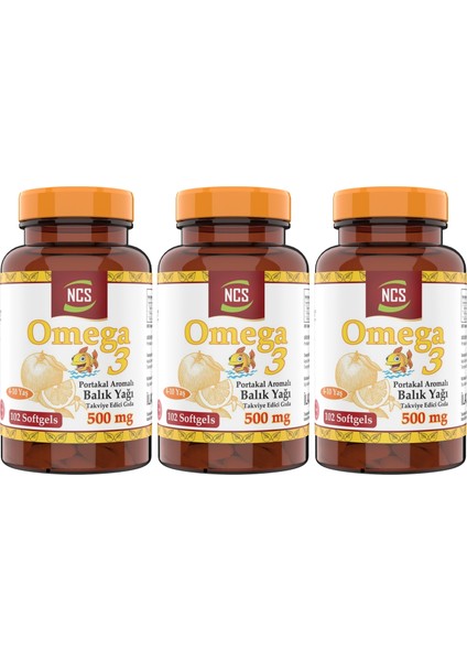 Omega 3 Balık Yağı 500 mg 3 Kutu 306 Yumuşak Kapsül Portakal Aromalı