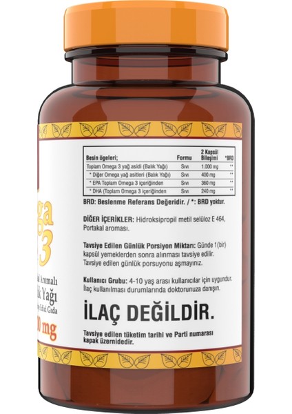 Omega 3 Balık Yağı 500 mg 3 Kutu 306 Yumuşak Kapsül Portakal Aromalı