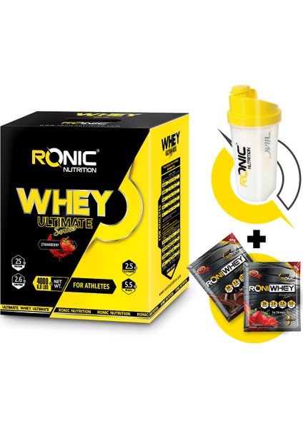 Whey Ultimate Protein Tozu 4000 gr + Shaker ve 2 Adet Tek Kullanımlık Whey Protein