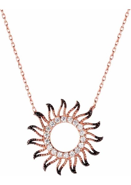 Roze Rengi Zirkon Taşlı Yakan Güneş Gümüş Kolye