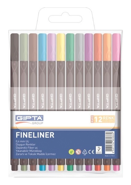 Fineliner Kalem 0,4 Mm - Pvc Blister -Üçgen-12 Renk