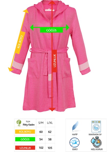 Phuket Pembe Fitty Boxbox Kapşonlu Bambu Peştamal Kadın Bornoz L - XL modelleri