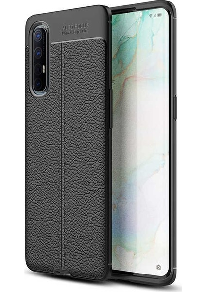 Oppo Reno 3 Pro Kılıf Niss Silikon Deri Görünümlü+Nano Glass Siyah