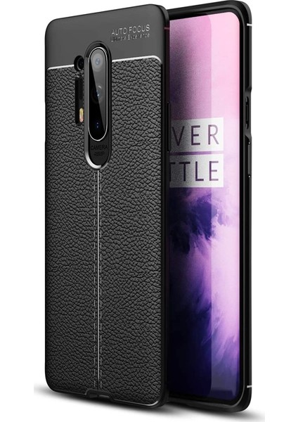 OnePlus 8 Pro Kılıf Niss Silikon Deri Görünümlü Siyah
