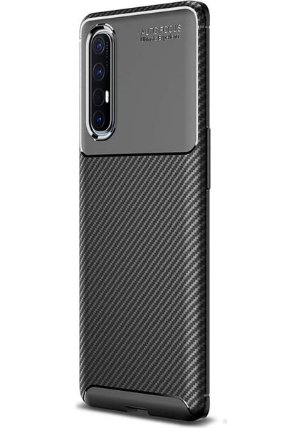Oppo Reno 3 Pro Kılıf Negro Karbon Dizayn Silikon+Nano Glass Siyah