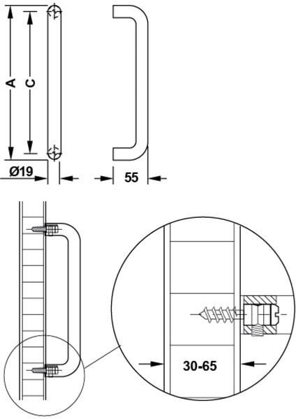 Bodo Çekme Kol Tek Ahşap P.Çelik 319Mm