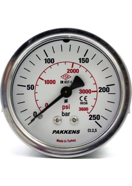 Pakkens 0-250 Bar 63 Mm Arkadan Bağlantılı Panotipi Kuru Manometre G 1/4 İnç