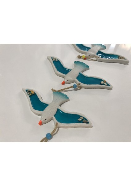 Polyester 3 Lü Deniz Kabuklu Martı Seti Duvar Süsü Mavi modelleri