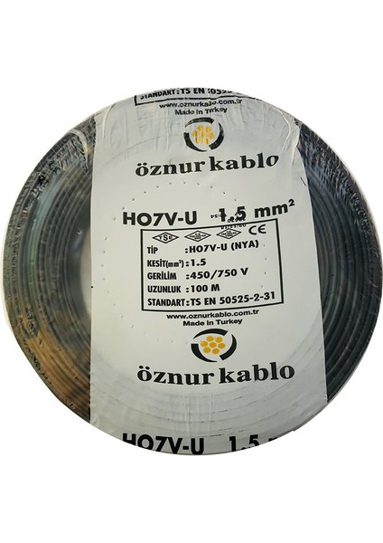 1,5 Mm Nya Kablo - 100 Metre Siyah