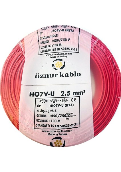 2,5 Mm Nya Kablo - 100 Metre Kırmızı