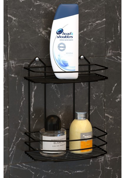 2 Katlı Banyo Duş Rafı Mat Siyah Bk008 fırsatları