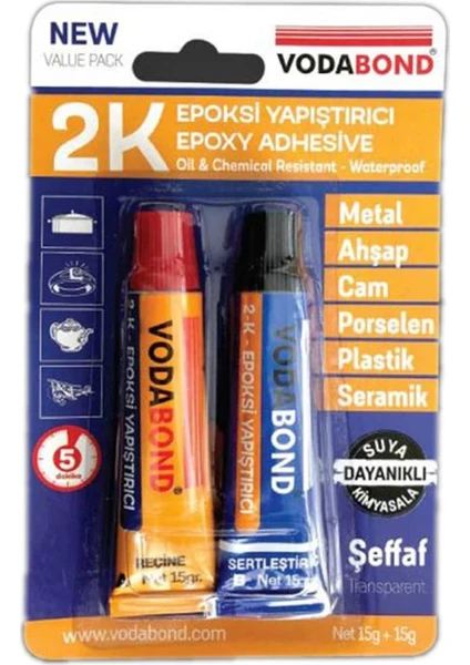 Seramik Ahşap Metal Plastik Cam Çelik Epoksi Yapıştırıcı 15+15 Gr