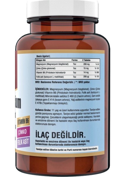Zma 180 Tablet Çinko Folic Acid Vitamin B 6 Magnezyum Bisglisinat