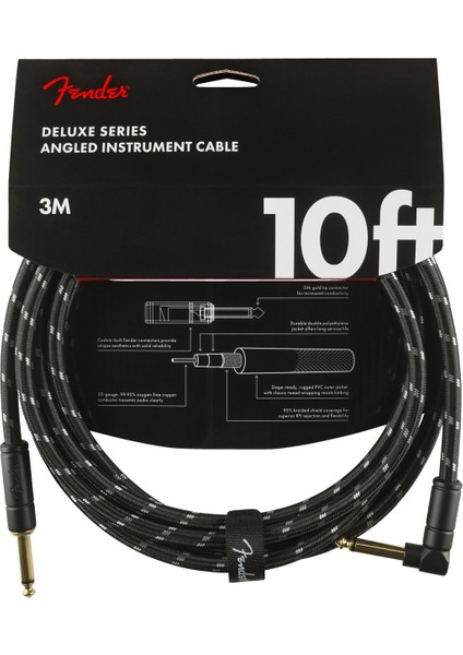 Deluxe Series Instrument Cable Black Tweed Açılı - 3 Metre Enstrüman Kablosu