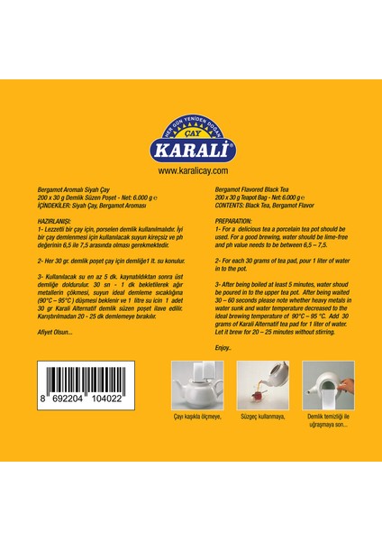 Karali Çay Alternatif Jumbo Demlik Poşet Earl Grey 200x30 Gr