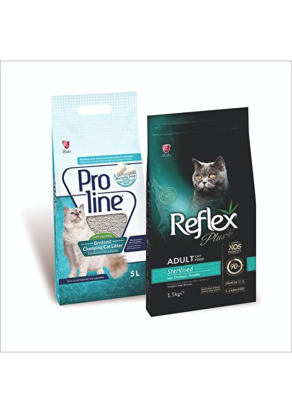 Reflex Plus Sterilised Kısırlaştırılmış Tavuk Etli Yetişkin Kedi Maması 1,5 kg + Proline Kedi Kumu Hediyeli