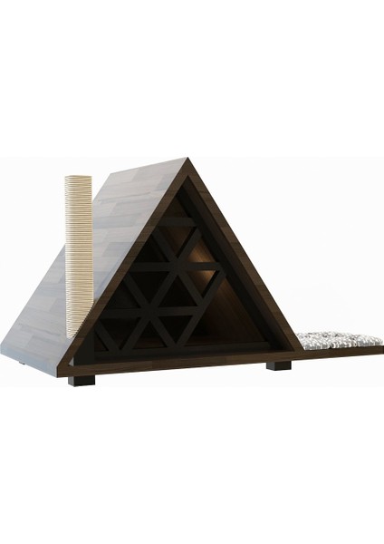 Ahşap Trigon Tırmalama Halatlı Kedi Yuvası Evi