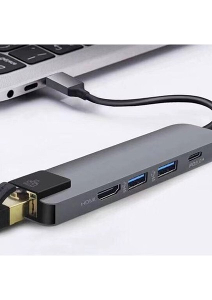 Gigabit USB 3.1 Type C To HDMI 2xusb 3.0 RJ45 Ethernet Dönüştürücü Adaptör
