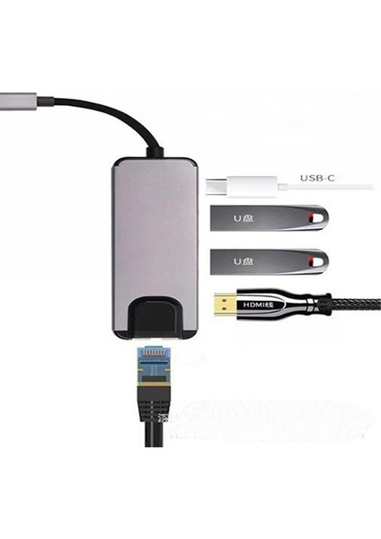 Gigabit USB 3.1 Type C To HDMI 2xusb 3.0 RJ45 Ethernet Dönüştürücü Adaptör