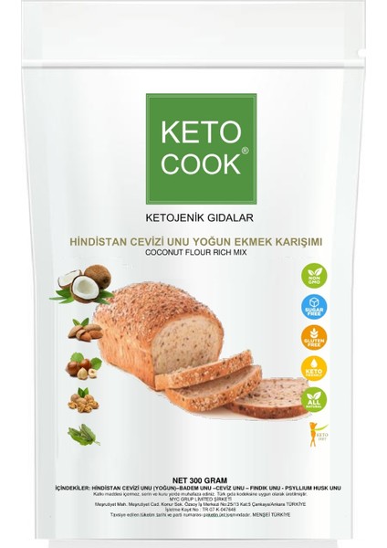 Ketojenik Hindistan Cevizi Unu Yoğun Ekmek Karışımı (COCONUT BASED KETOGENİC BREAD FLOUR) 300 gram