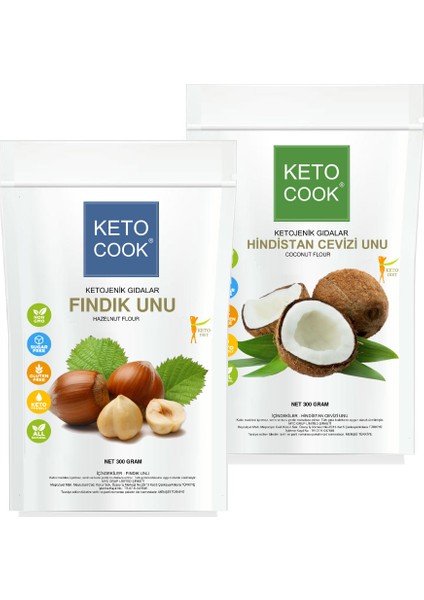 Ketojenik Fındık Unu (HAZELNUT FLOUR) 300 gram Hindistan Cevizi Unu ( Coconut Flour )300 gram