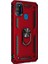 Samsung Galaxy A21s Kılıf Vega Standlı Yüzüklü Mıknatıslı+Nano Glass Kırmızı 1