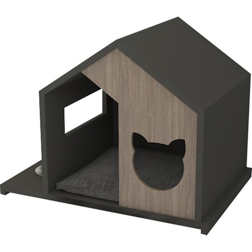 Odun Concept Özel Tasarım Kedi Evi 2�li Mama Kabı Ile Fiyatı