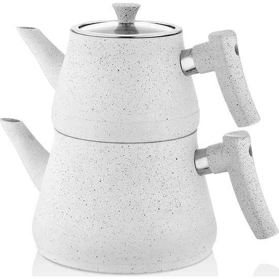 Paçi Klasik Bakalit Saplı Granit Çaydanlık Takımı - Beyaz