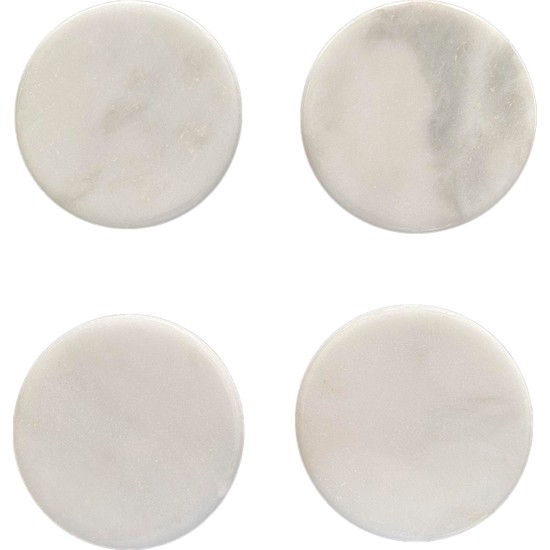 Palm Design Co Dekoratif Doğal Mermer Yuvarlak Bardak Altlığı 4'lü Set, Beyaz, 10 cm
