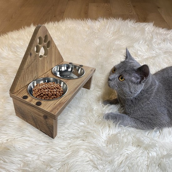 Odun Concept 2�li Kedi Mama Kabı Pati Ahşap Desenli Fiyatı