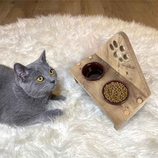 Odun Concept Seramik Kaseli Kedi Mama Kabı Tamamen Ahşap Fiyatı
