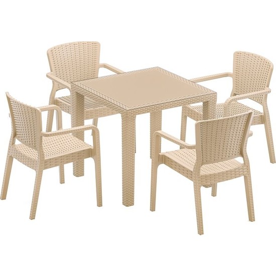 Bintaş Mobilya Bej Kare Cafe Bahçe Masa Sandalye Takımı Fiyatı